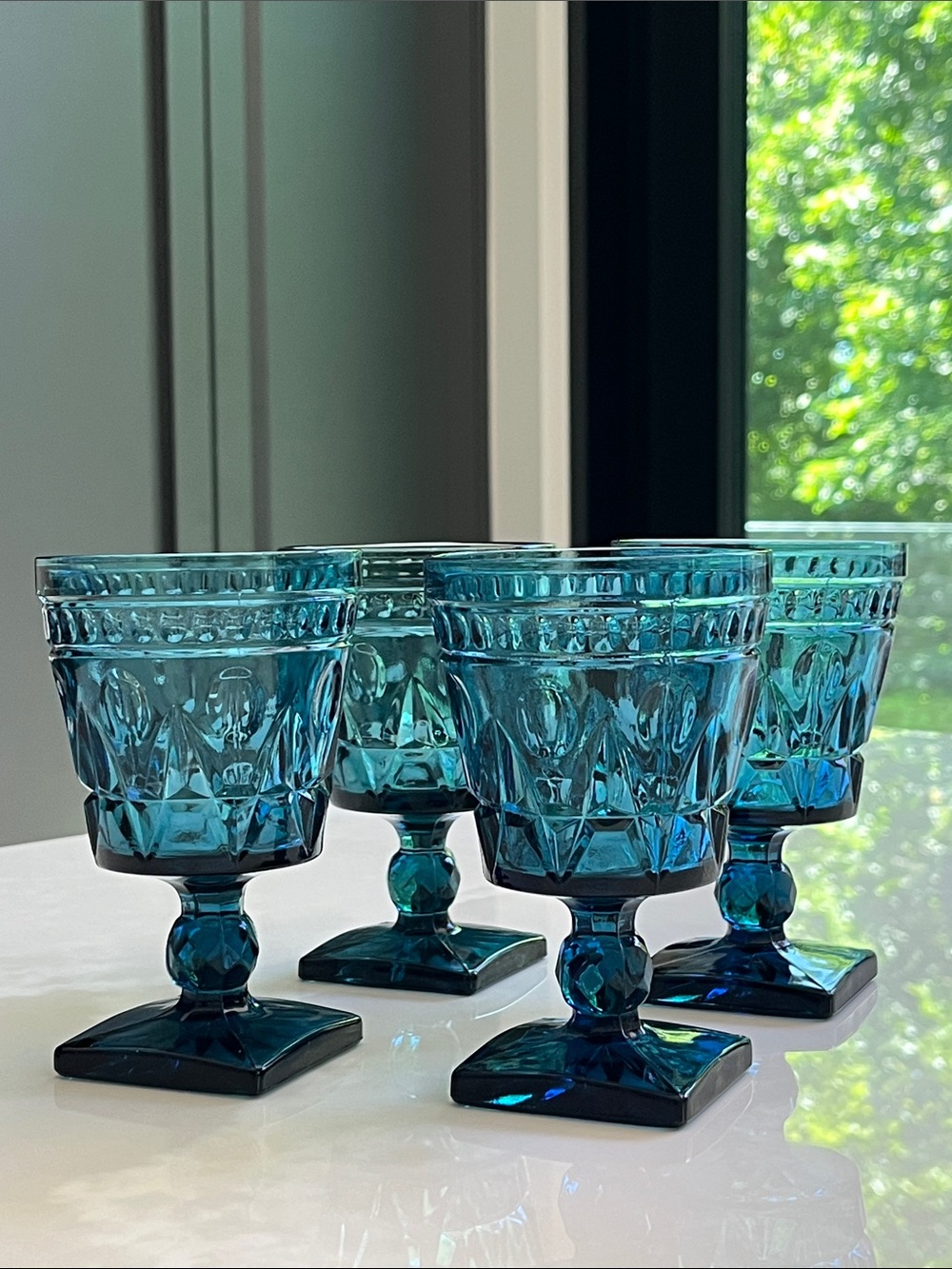 Indiana Glass Blue Park Lane Colony Glass, 1960’s Set of 4, Pristine.